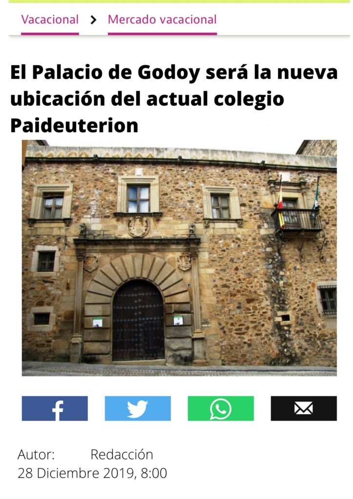 El Cácereño Palacio de Godoy nueva ubicación del colegio Paideuterion